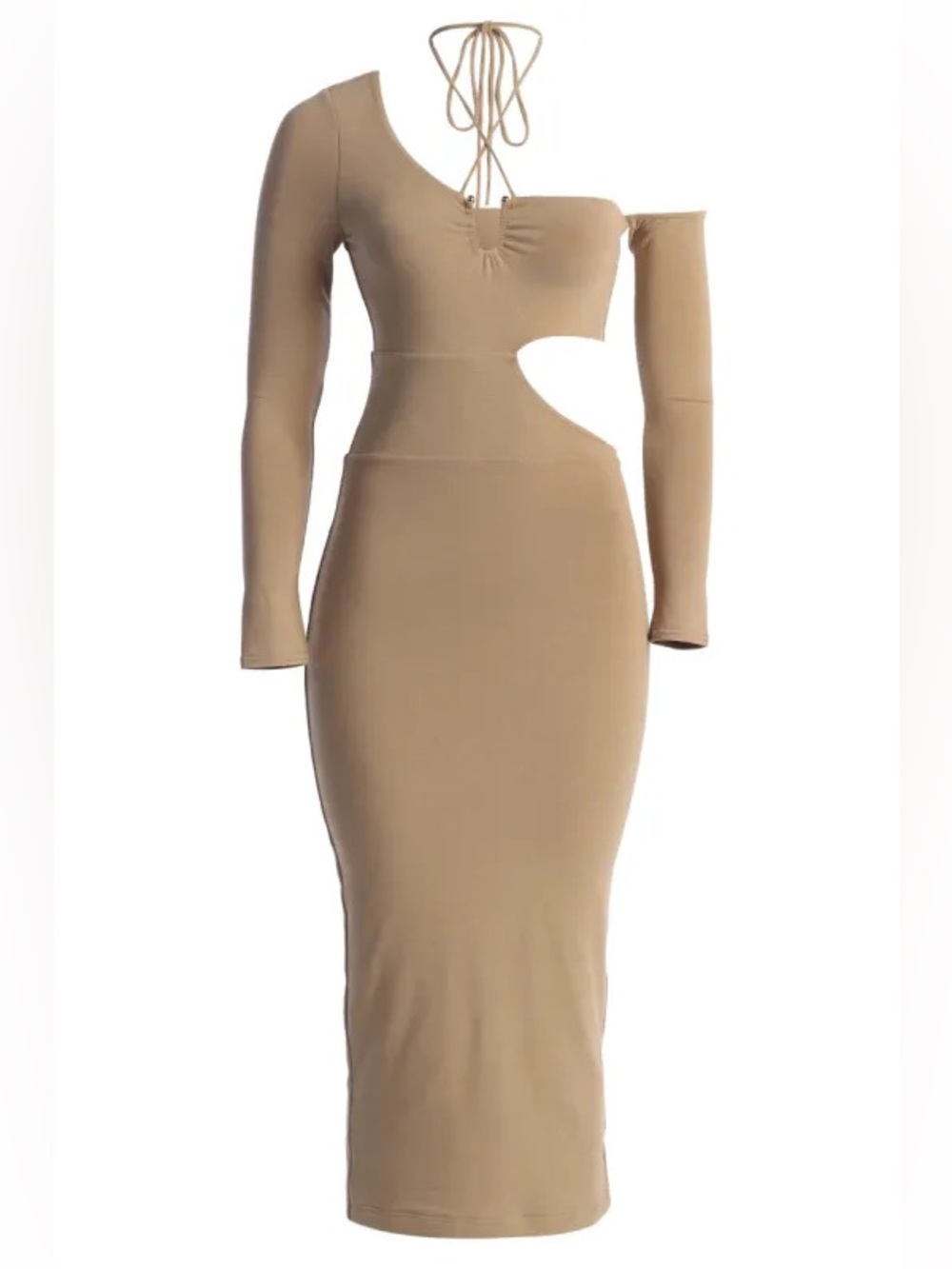 JLUXLABEL beige headlines One-Shoulder Cutout midi  Dress